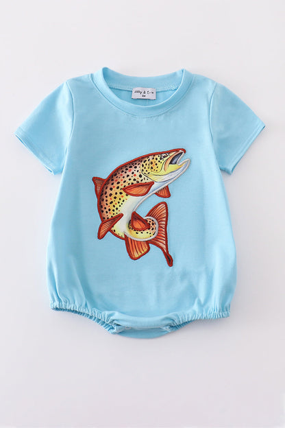 Blue fish applique bubble - Cloudling Kids Clothing