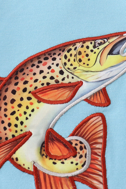 Blue fish applique bubble - Cloudling Kids Clothing