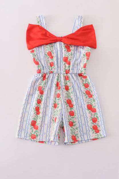 Girls apple print bow jumpsuit – Cloudling Kids Clothing