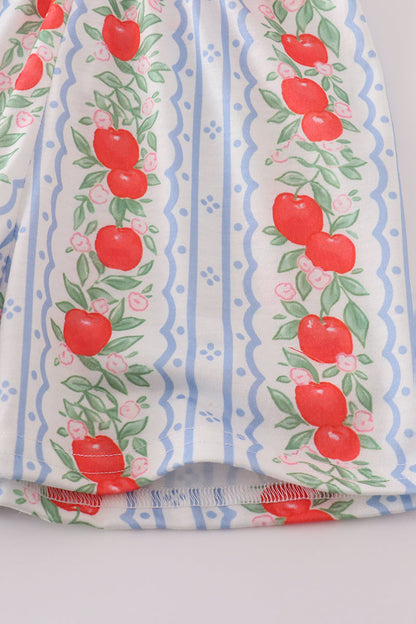 Apple-themed jumpsuit with shoulder bows for toddlers – Cloudling Clothing