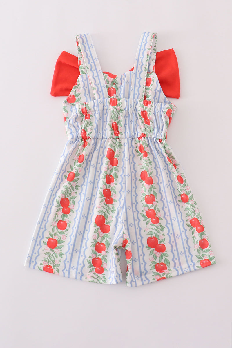 Cute apple print jumpsuit with bow details – Cloudling Kids
