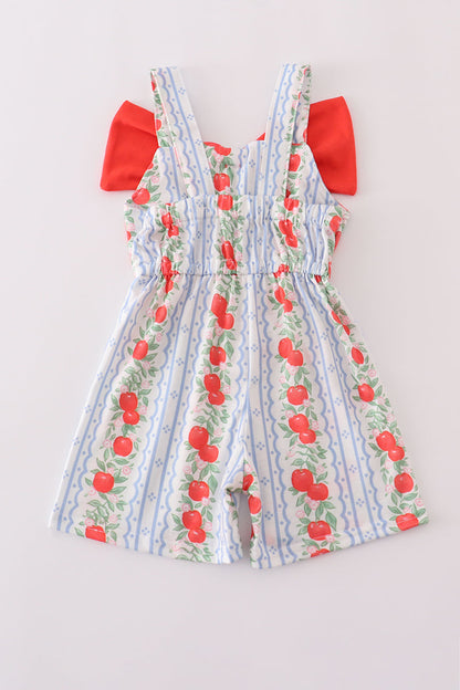 Cute apple print jumpsuit with bow details – Cloudling Kids