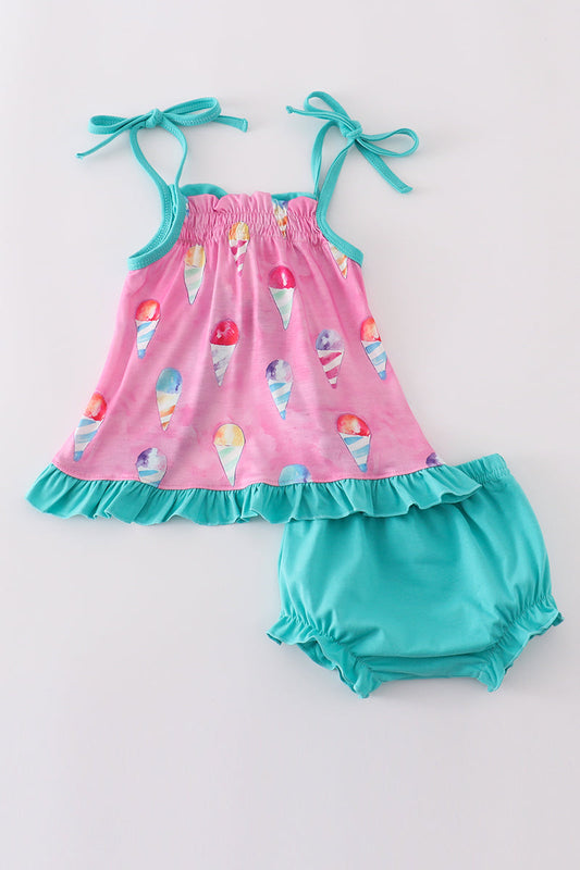Pink ice cream print bloomer set - Cloudling Kids Clothing