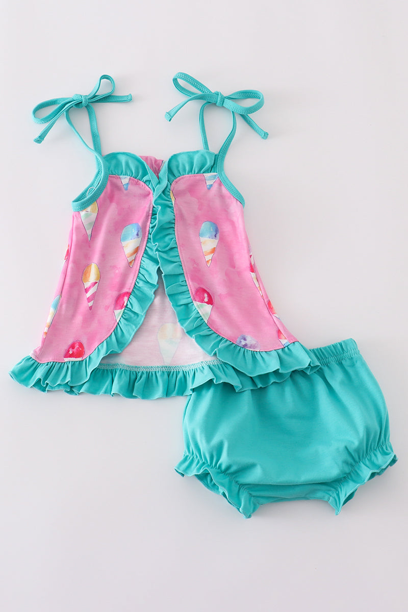 Pink ice cream print bloomer set - Cloudling Kids Clothing