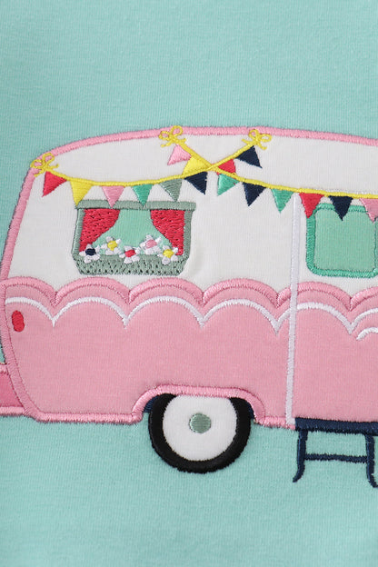 Green camper applique bloomer set - Cloudling Kids Clothing
