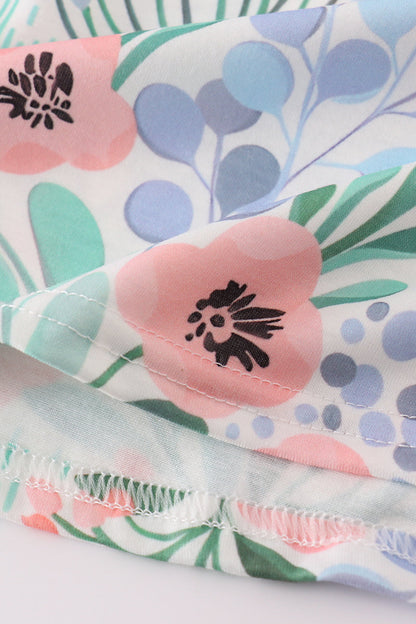 Floral flamingo embroidery smocked bloomer set