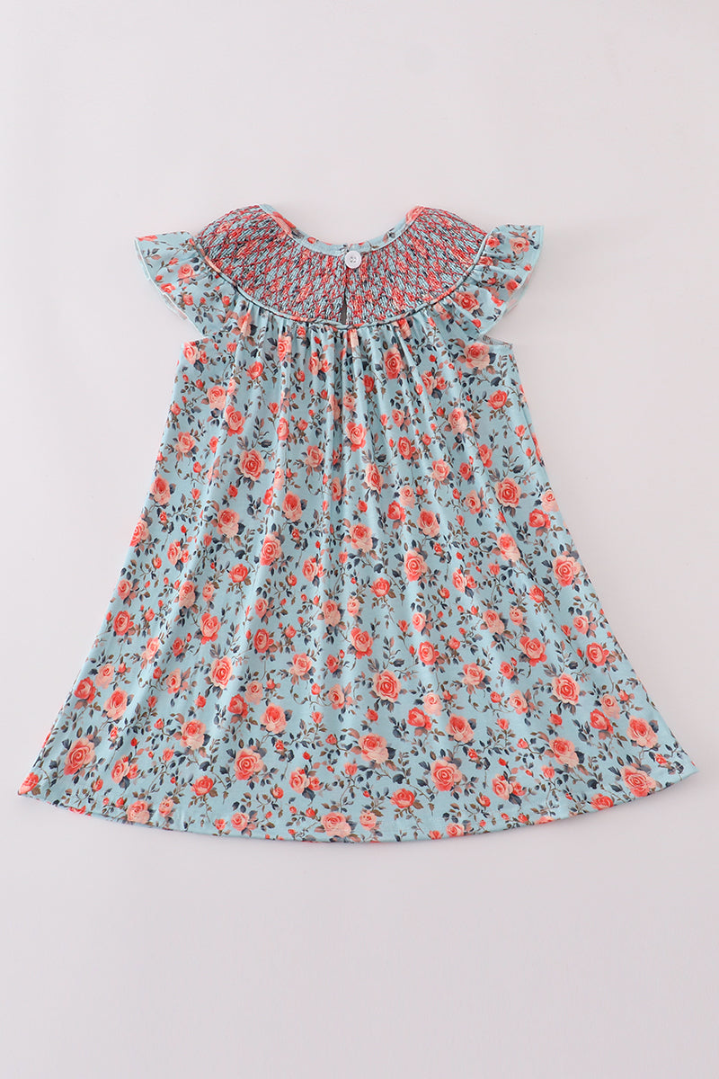 a sweet blue floral smocked dress from Cloudling Kids, perfect for spring or summer.