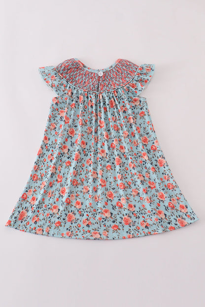 a sweet blue floral smocked dress from Cloudling Kids, perfect for spring or summer.
