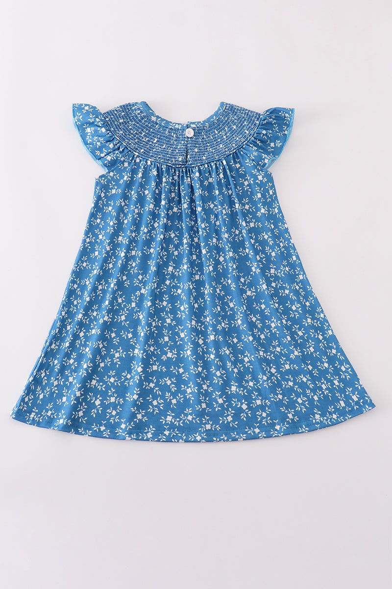 Cloudling Kids girls blue floral smocked dress.