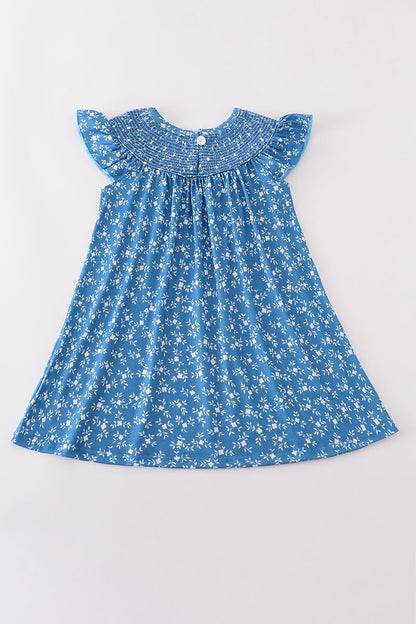 Cloudling Kids girls blue floral smocked dress.