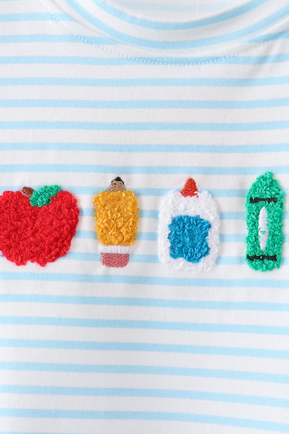 Blue School Apple French Knot Top