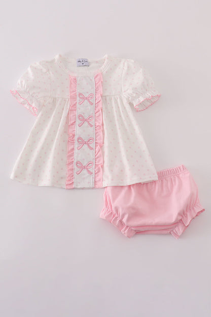Pink bow embroidery dot bloomer set