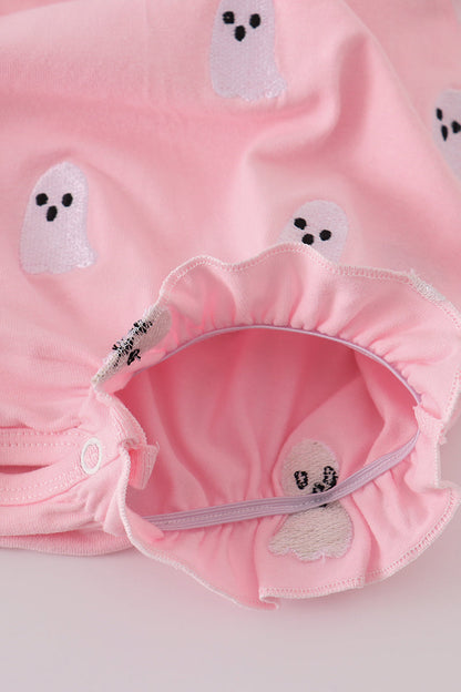 Pink ghost embroidery ruffle bubble