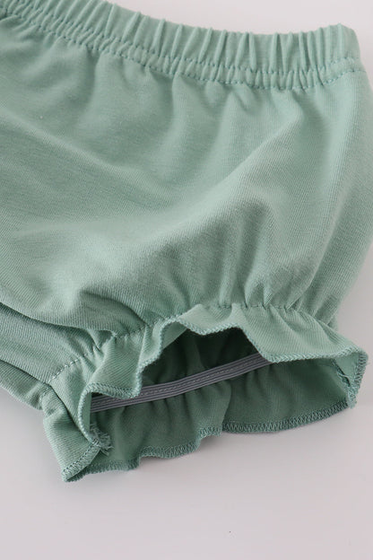 Green floral pumpkin embroidery smocked bloomer set
