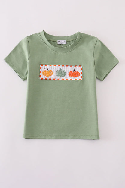 Green pumpkin smocked top