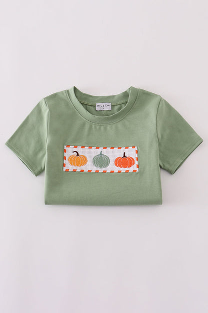 Green pumpkin smocked top