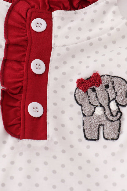 Alabama polka dot elephant french knot ruffle pants set