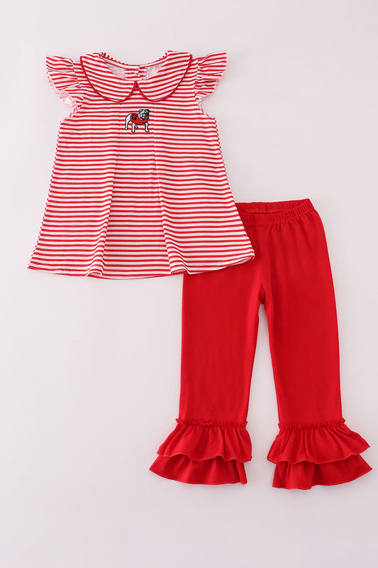 Georgia embroidery stripe ruffle pants set