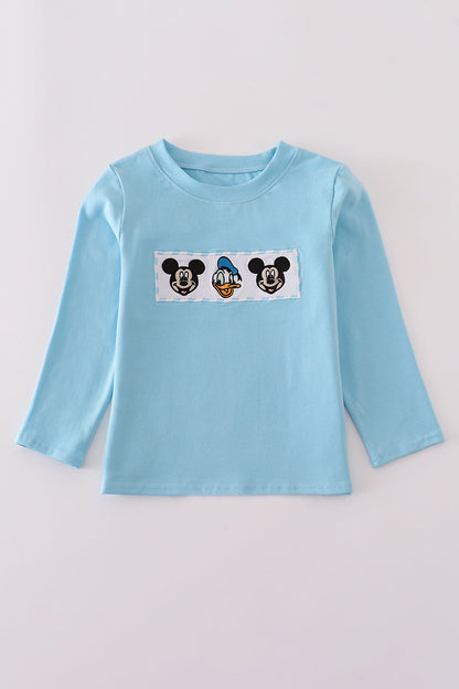Blue character embroidery top