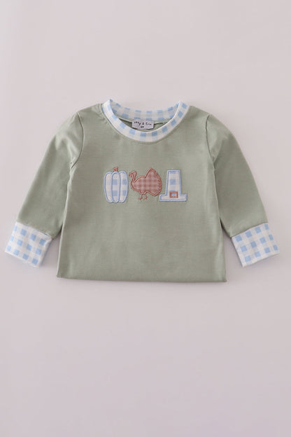 Sage pumpkin turkey applique romper