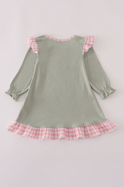 Sage pumpkin turkey applique ruffle dress