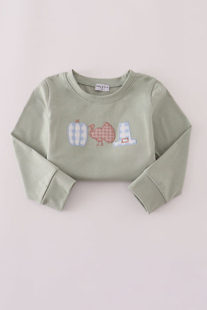 Sage pumpkin turkey applique top
