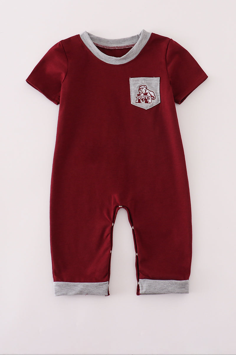 Maroon Mississippi embroidery romper - Cloudling Kids Clothing