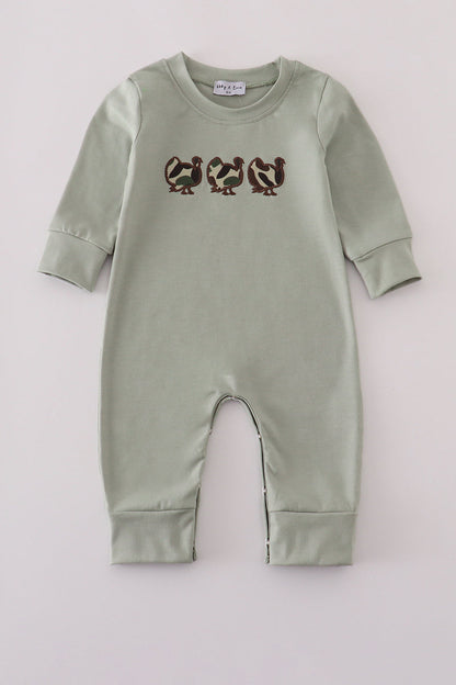 Sage camouflage turkey applique romper