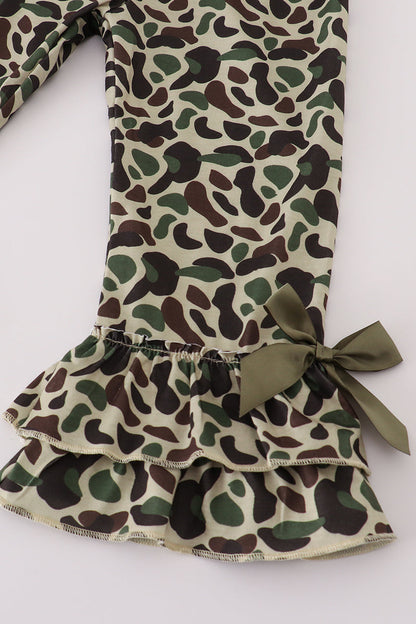 Sage camouflage turkey applique ruffle pants set