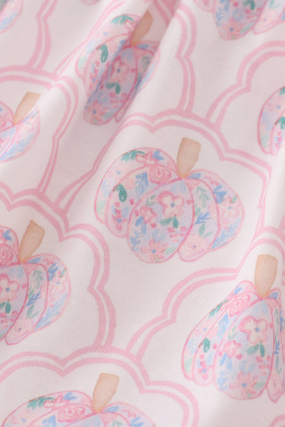 Pink pumpkin embroidery ruffle pants set