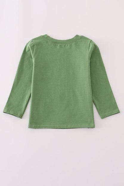 Green fishing embroidery top