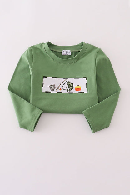 Green fishing embroidery top