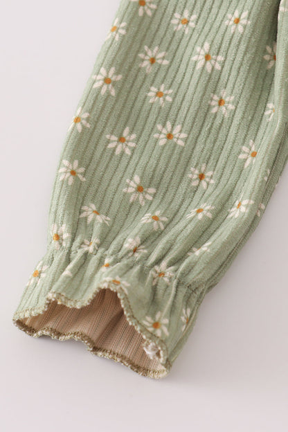 Green corduroy floral lace ruffle bubble
