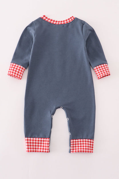 Navy character embroidery romper
