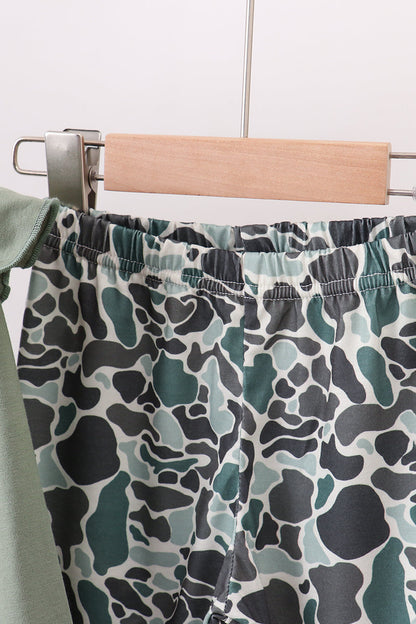 Camouflage fish embroidery ruffle pants set