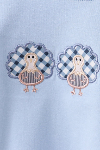 Blue turkey embroidery top