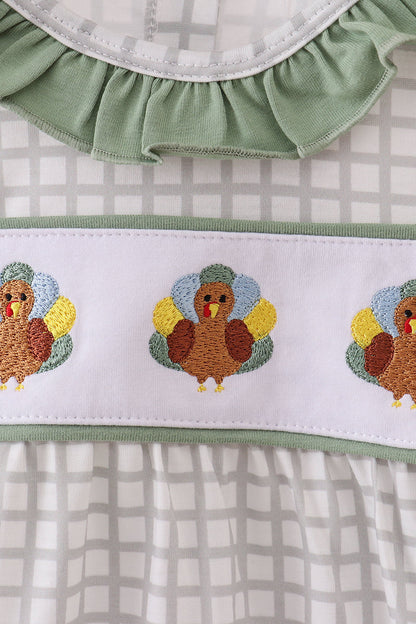 Green turkey embroidery ruffle bubble
