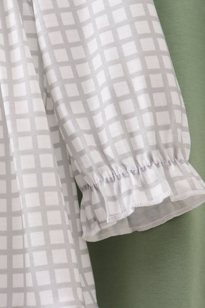 Green turkey embroidery gingham ruffle pants set