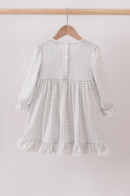 Green turkey embroidery gingham ruffle dress