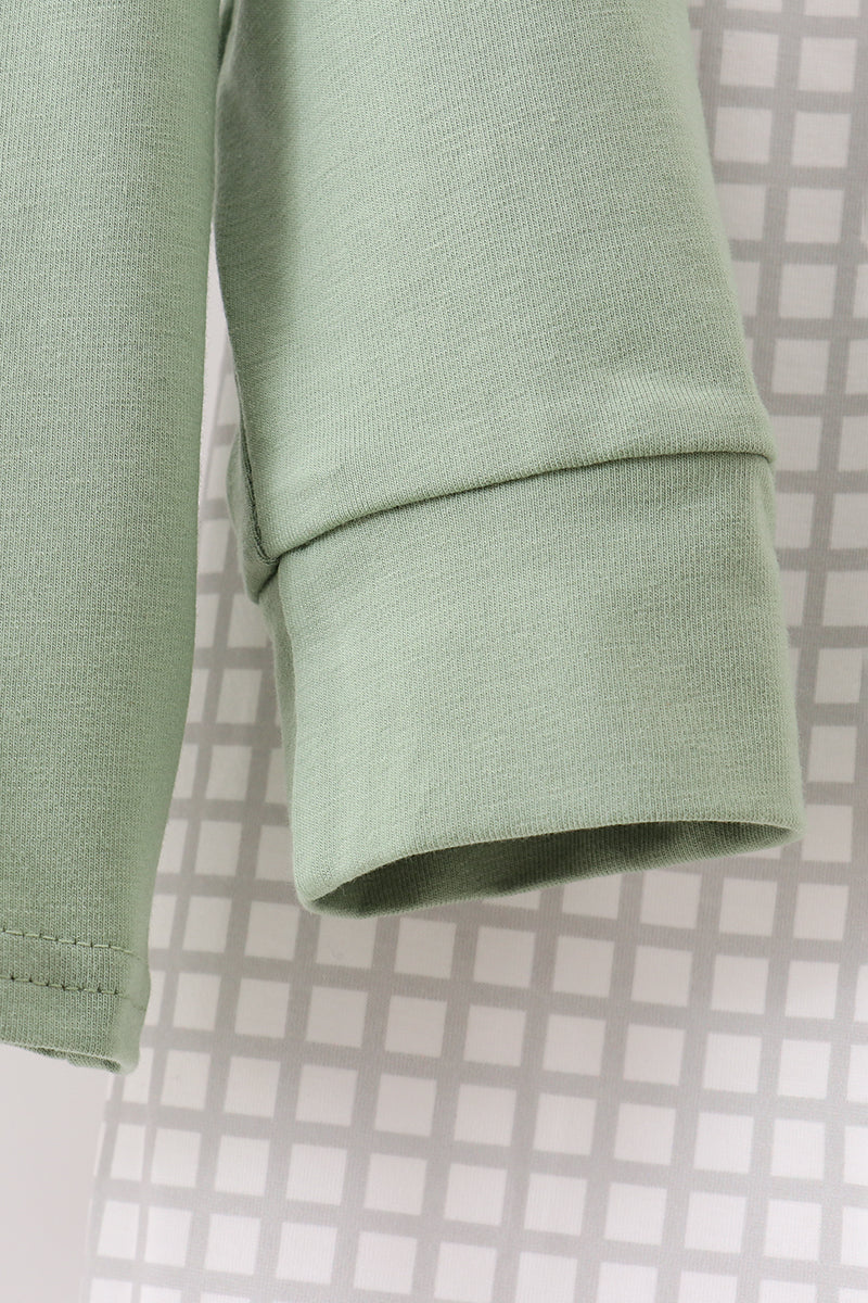 Green turkey embroidery gingham pants set