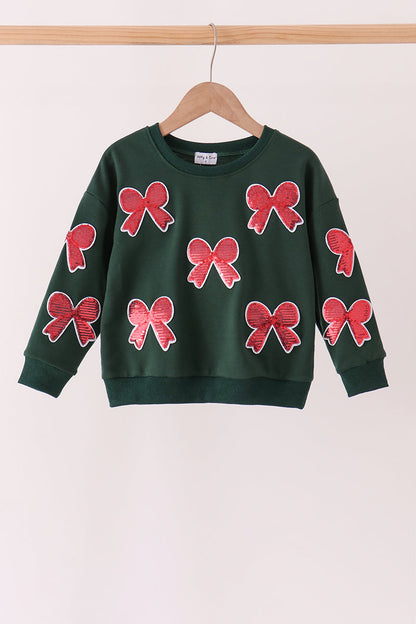 Forest bow sequin mom&me top