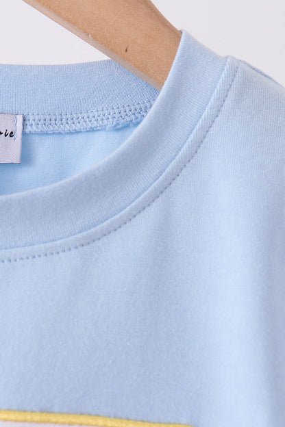 Blue pumpkin embroidery top