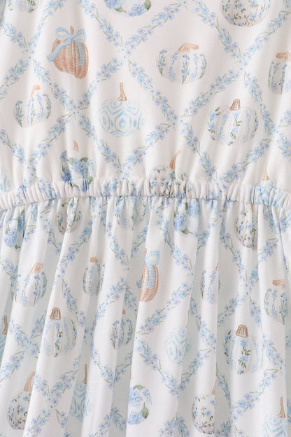 Blue pumpkin ruffle mom dress