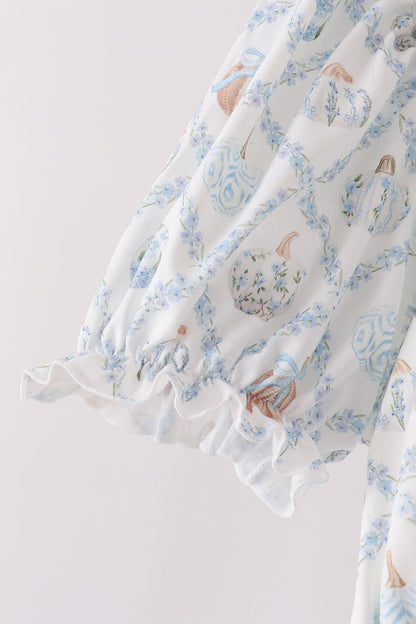 Blue pumpkin ruffle mom dress