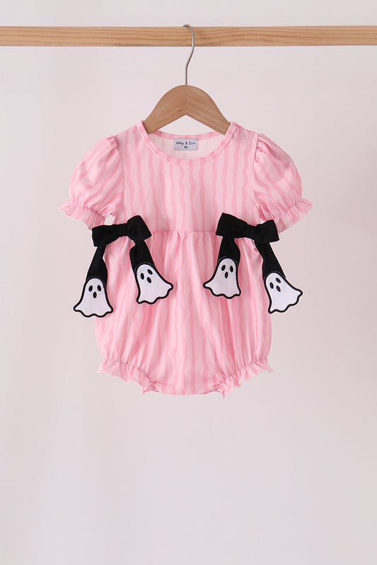 Pink ghost applique stripe bubble