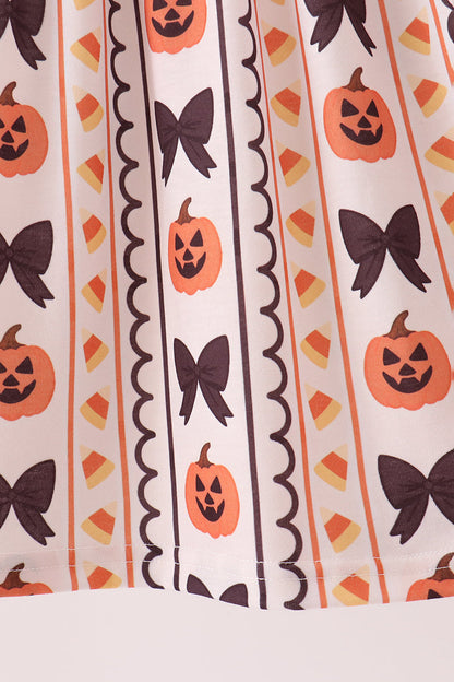 Pumpkin bow embroidery ruffle dress