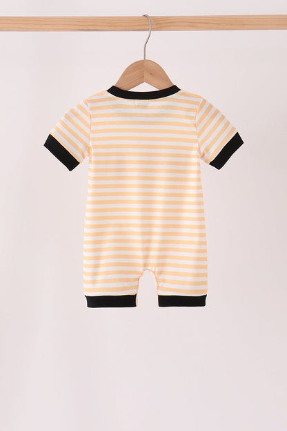 Pumpkin embroidery stripe romper
