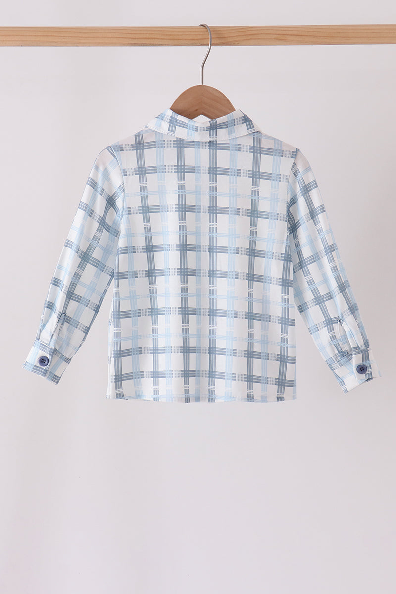 Blue plaid button down shirt