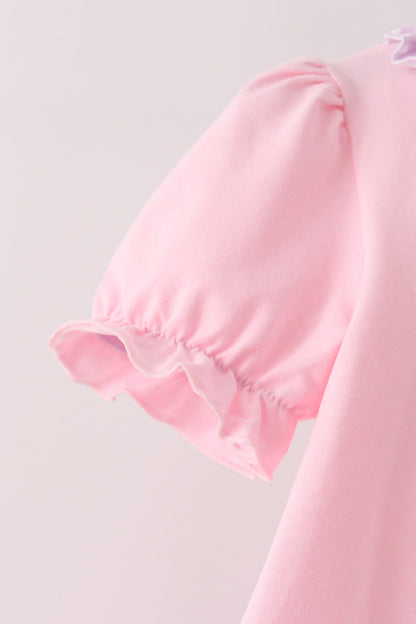 Pink goose embroidery ruffle pants set