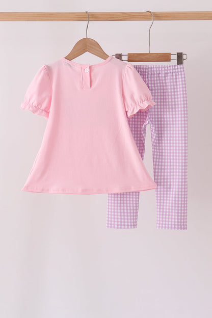 Pink goose embroidery ruffle pants set